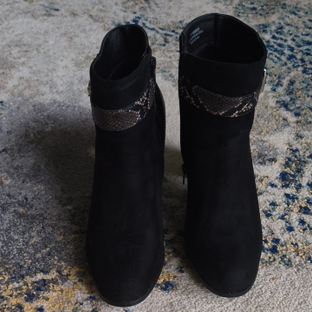 Cato Black Ankle Boots with Snakeskin Accent